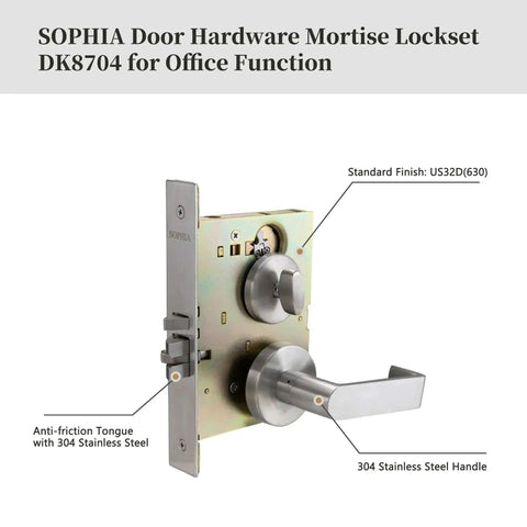 Beefy Heavy Duty Grade One Mortise Lockset With Lever Door Handle Non Handed Rose Trim Satin Chrome US32D ADA Compliant
