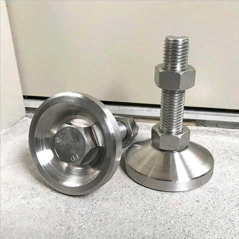 Heavy duty carbon steel nickel plated 4 inch adjustable leveling feet for furniture and equipment; stabilizes on uneven floors, resists moisture and corrosion, M10 x 100mm threaded, 1100 lb load per leg, pack of 2.