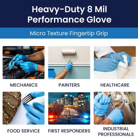 Heavy Duty 8 Mil Nitrile Exam Gloves With Textured Grip Blue 2X-Large Case Of 900 Powder Free Latex Free for various uses.