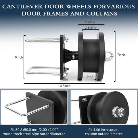 Heavy Duty Nylon Cantilever Gate Rollers Kit for 4 Inch Square Posts and 2 Inch Chain Link Fence Gate Frames, side view