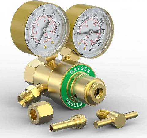 Heavy Duty Oxygen Regulator For Welding And Cutting With 0-4000 PSI Inlet And 0-100 PSI Outlet CGA540 9/16-18 Thread Brass T Handle