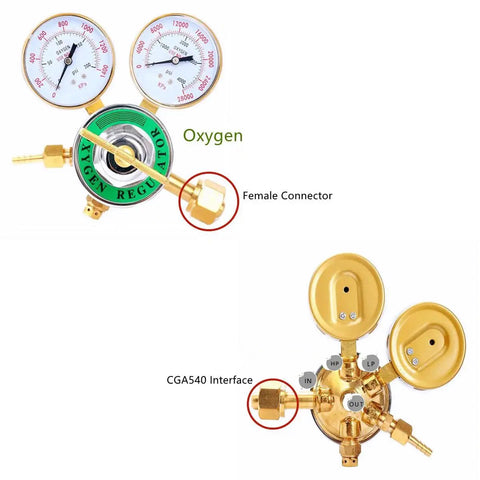 Oxygen Regulator For Welding Gas, Heavy Duty Brass Regulator With 0 To 200 PSI Outlet And 0 To 4000 PSI Inlet, CGA 540 Female Connection