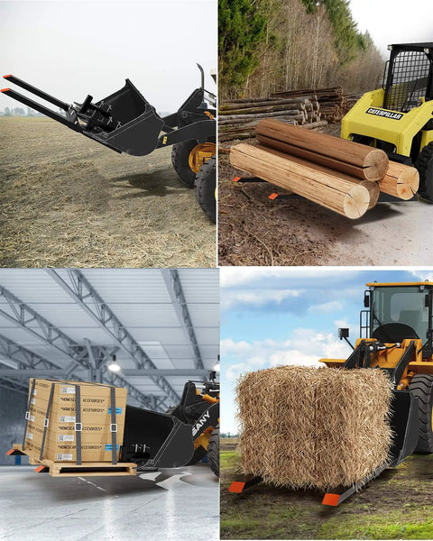 Heavy Duty Pallet Forks For Tractor Attachments And Skid Steer Loader Buckets, 6000 Lb Capacity, 77 Inch Clamp On Pallet Forks