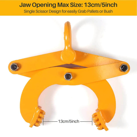 Heavy Duty Pallet Puller Clamp 1T 2204Lbs Steel Pallet Jack Puller With 5 Inch Jaw Opening Scissor Hook Pallet Grabber Yellow