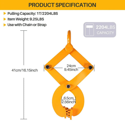 Heavy Duty Pallet Puller Clamp 1T 2204Lbs Steel Pallet Jack Puller With 5 Inch Jaw Opening Scissor Hook Pallet Grabber Yellow