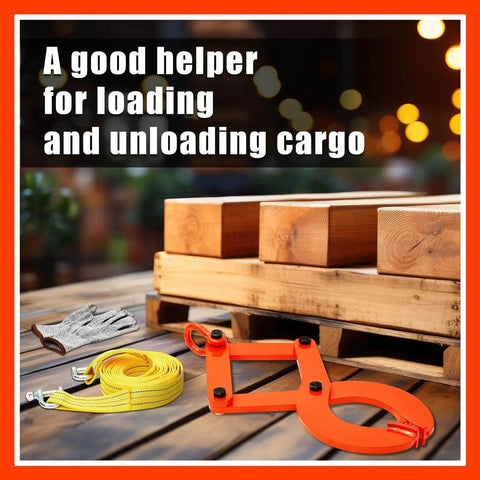 Heavy Duty Truck Pallet Puller Clamp Kit With 2 Ton 4409 Lbs Capacity, Scissor Grabber Style Hook, 13.1 Ft Nylon Tow Strap, And Gloves For Easy Hauling Of Heavy Loads on wooden pallet