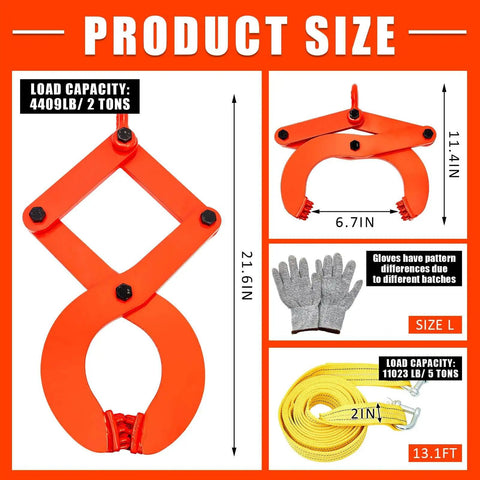 Heavy Duty Truck Pallet Puller Clamp Kit With 2 Ton 4409 Lbs Capacity, Scissor Grabber Style Hook, 13.1 Ft Nylon Tow Strap, And Gloves