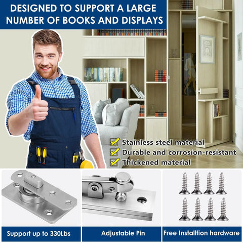 Beefy 330 Lbs Heavy Duty Pivot Hinge For Large Wood Doors And Bookshelves Invisible Pivot Hardware display with hardware kit