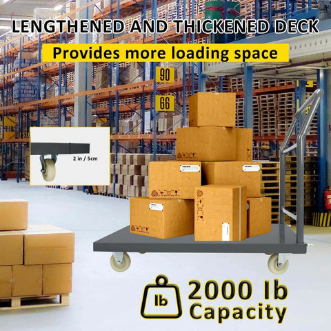 Heavy Duty Platform Truck Moving Flatbed Cart, 30"x48"Push Dolly, 2000 LBS Dolly Cart with boxes in warehouse setting