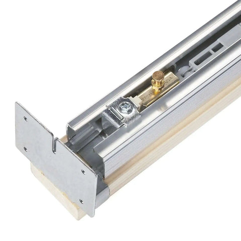 Close-up of Soft Close Pocket Door Frame Kit for 2x4 Stud Walls 32x80 Inches Built for Heavy Duty Commercial Grade Steel