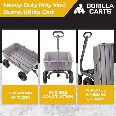 Heavy Duty Poly Dump Cart with 5 Cu Ft Tub 800 LB Haul Capacity Towable Utility Wagon, shown with durable construction and pneumatic tires
