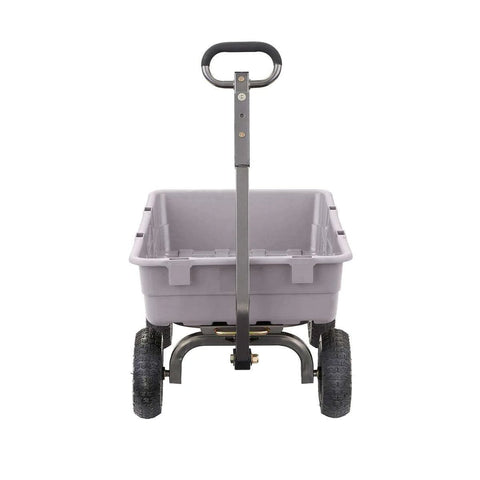 Heavy Duty Poly Dump Cart with 5 Cu Ft Tub 800 LB Haul Capacity Towable Utility Wagon with Quick Release Dumping and Pneumatic Tires front view