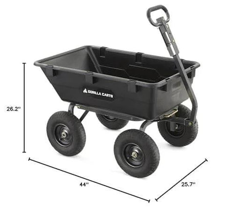 Heavy Duty Poly Yard Dump Cart with 6 Cu Ft Tub 1200 LB Haul Capacity Towable Utility Wagon with Pneumatic Tires side view
