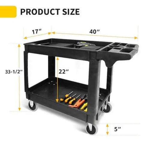 Heavy Duty 2 Shelf Service Cart MaxWorks 80855 With 500 Lb Capacity Polypropylene Utility Cart For Garage And Workshop