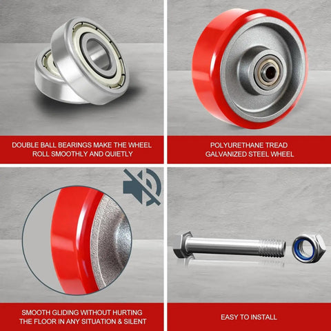 3 Inch Heavy Duty Caster Wheels Set Of 4 With Polyurethane On Cast Iron Wheels 1400 Lb Capacity Industrial Casters details