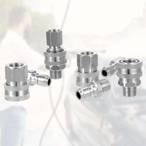 Afcabakila 8-pack stainless steel 3/8 inch pressure washer quick-connect fittings set with male and female NPT threads