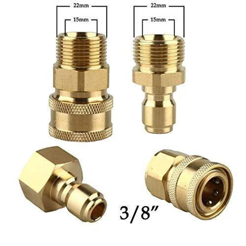 MIZORLIE brass pressure washer adapter set, four adapters with M22-15mm male threads and 3/8 inch quick-connect