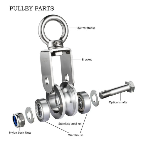 Heavy Duty Cable Single Pulley Block Wheel with Clip for Wire Rope with Ball Bearings, DIY Pulley System for Gym Equipment Workout, Winch, Lifting