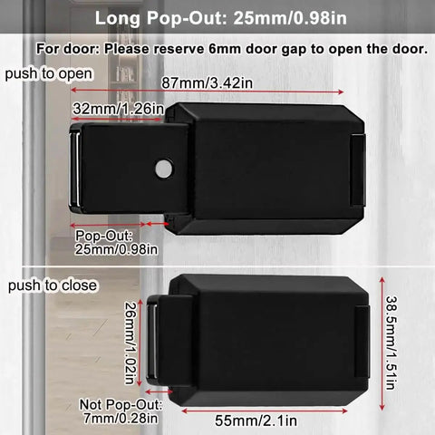 Heavy Duty Push Latch Cabinet Hardware With Magnetic Door Catch, 2 Pack Hidden Touch Latches dimensions and usage guide