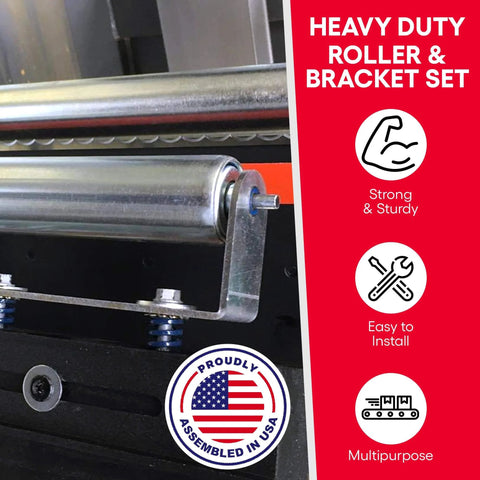 Close-up of Pack of 2 16" Long Roller & Bracket Set 1.5" Diameter Galvanized Steel Industrial Use Easy Install Reliable & Sturdy for Your Conveyor Needs