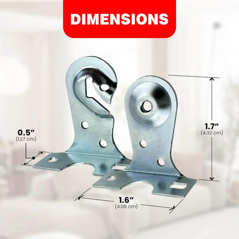 Heavy Duty Roller Shade Bracket Set For Window Drapery Hardware - Sturdy Metal Mounting Brackets With Screws And Plugs, 2 Pairs For Secure Window Shade Installation, showing dimensions on light background