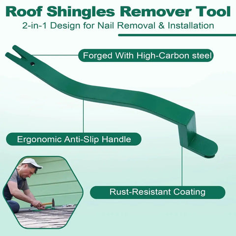 Heavy-Duty Roof Shingle Nail Removal and Installer Tool with a 2-in-1 nail slot, high-carbon steel, ergonomic anti-slip handle