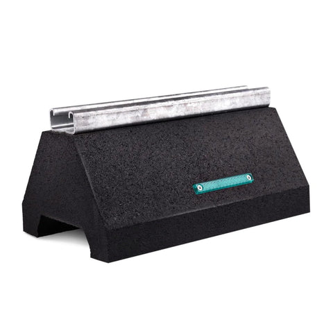 Highcraft STC-10T rooftop pipe support block with galvanized steel strut on black recycled rubber base