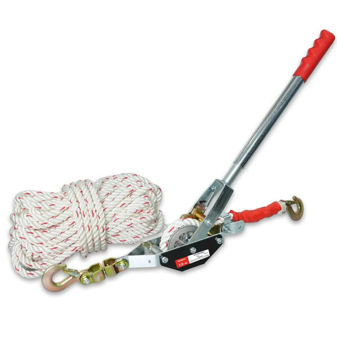 1-1/2 Ton Rope Puller With 100 Ft 0.6 In Rope, 2 Hook Heavy Duty Come Along Winch For Boats, coiled rope and sturdy handle