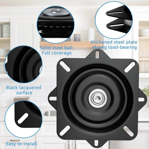 Two Piece 7 Inch Heavy Duty Bar Stool Rotating Plate Replacement with 360 Degree Square Rotating Mechanism and ball bearings