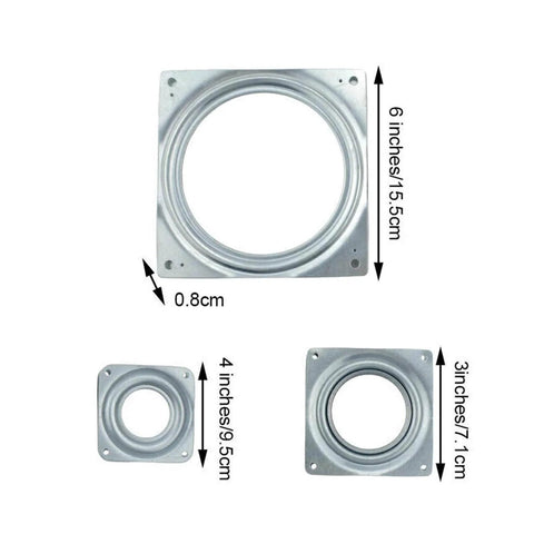 Image showing different sizes of the 4 Inch Heavy Duty Rotating Turntable Swivel Plate, Aluminum Alloy Display Stand with dimensions.