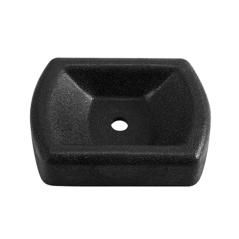 Heavy Duty Jack Wheel Chock With Reinforced Rubber Caster Dock for Caravans and Trailers, black rubber, top view