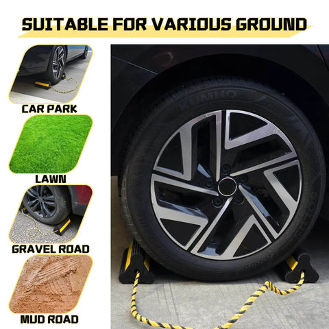 Wheel Chocks With Gloves, Heavy Duty Rubber, 8mm Teeth, Non Slip Base, used for car parking on various terrains