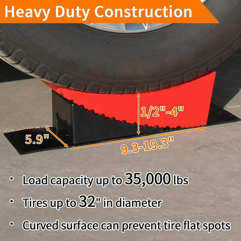 Heavy Duty RV Leveling Blocks Kit For Dual Axle Trailers And Motorhomes, HDPE With Non Slip Gear Mesh, Curved Red Ramps