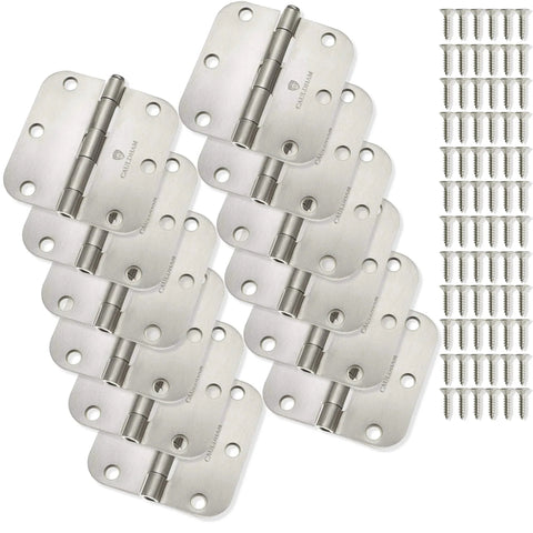 (12 Pack) Heavy-Duty 3-1/2" Interior Door Hinges with 5/8" Radius Corners - Satin Nickel shown with screws