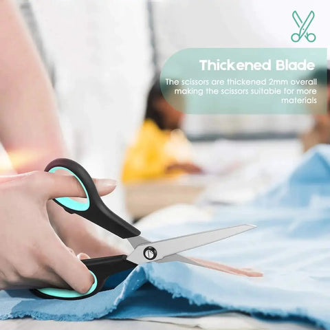 Cutting fabric with Three Pack 8 Inch Heavy Duty Scissors With Ultra Sharp Blades And Comfort Grip Handles For Office Home School Sewing