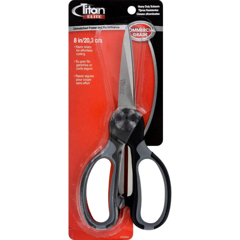 Front view of Industrial Grade Heavy Duty Scissors Multipurpose Shears for Sewing and Crafting with stainless steel blades in packaging