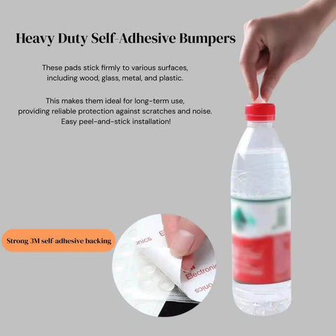 Heavy Duty Cabinet Door Bumpers Set With 4mm And 5.5mm Thick Cushions 3 Shapes And A 214 Piece Variety Pack displayed near bottle