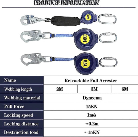 Pro Grade Heavy Duty Self Retracting Lifeline For Fall Protection Industrial Safety Rope with Quick Lock Disc Brake Portable