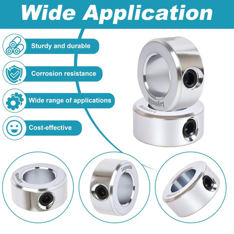 Heavy Duty Four Pack 1/2 Inch Bore Shaft Collars Zinc Plated Set Screw 1/4-20 Carbon Steel, for industrial use.
