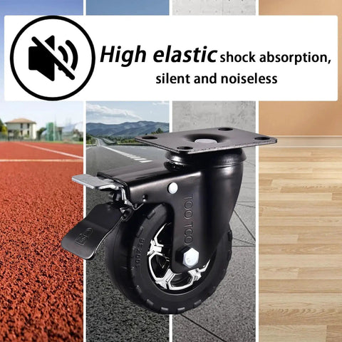 Heavy Duty 4 Inch Swivel Casters Set Of 4 With Brakes, 2200 Lb Capacity, Silent Swivel Wheels With Elastic Rubber Locks image