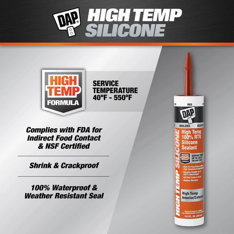 Heavy-Duty High Temp 100 Percent RTV Silicone Sealant Red 10.3 Oz Flexible Up To 550 Degrees F tube with specifications