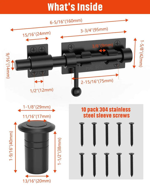 Securely latch gates with a heavy duty slide bolt gate latch in 304 stainless steel with a durable black electroplating finish