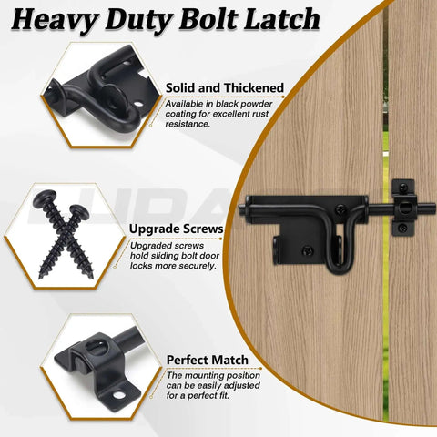 Heavy Duty Two Way Slide Bolt Gate Latch Door Lock For Heavy Duty Fences And Barn Doors Black With Padlock Locking Hole Installed on Wood
