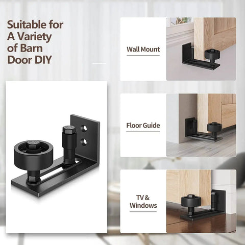 Heavy Duty Sliding Barn Door Floor Guide With Adjustable Rollers And Wall Mount System, Flush Bottom Design For Floor Protection