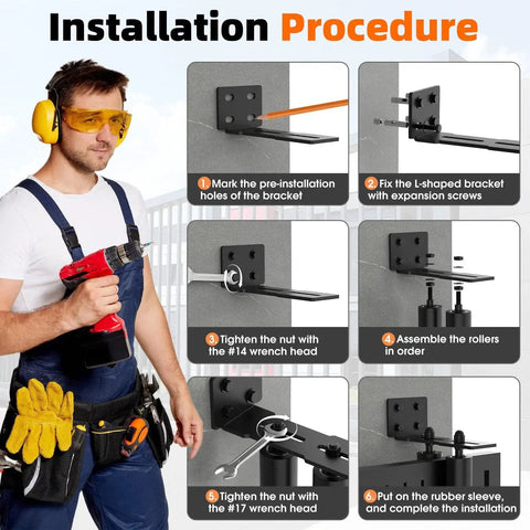 Installation guide for Heavy Duty Sliding Gate Guide Roller Hardware Kit With 4 Inch Black Nylon Wheels And Steel L Bracket.