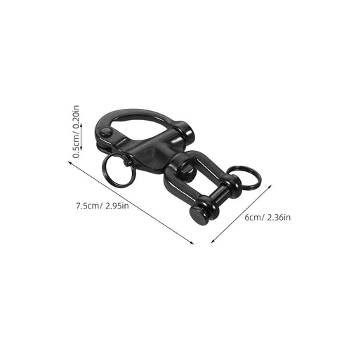 Black stainless steel quick-release snap shackle with swivel eye for marine rigging
