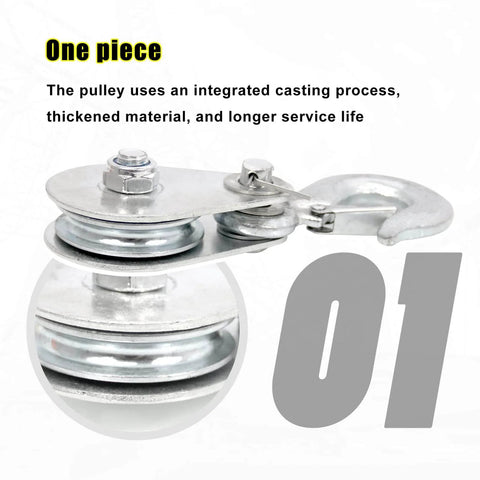 Pulley Hook (1Tons/2,200 LBS) Snatch Block with Hook showing integrated casting, thickened material, steel finish