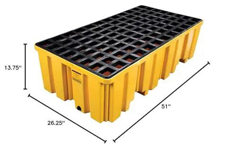 Beefed Up Heavy Duty Drum Spill Containment Pallet With Drain And Forklift Pockets, 66 Gallon Sump, 4,000 Lb Load Capacity