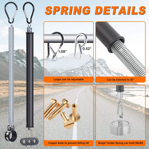 15 Foot Air Line Hose Kit 3 In 1 Heavy Duty Assembly For Truckers And Fleets With Gladhand Holder Extension Handles Tender Spring Kit And 7 Way Trailer Socket Ready To Roll Includes ABS Wrap Cord Aluminum Gladhands And Stainless Hanger Bracket with extension spring details and copper bolts.