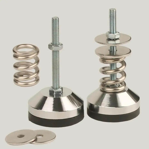 Heavy-Duty spring isolator with adjustable leveling feet and floor-standing base, 1.97 inch diameter, M8 threads, parts shown